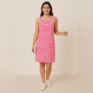 Lilly Pulitzer Pink Sleeveless Shift Dress Textured Print Beaded Trim Size XS